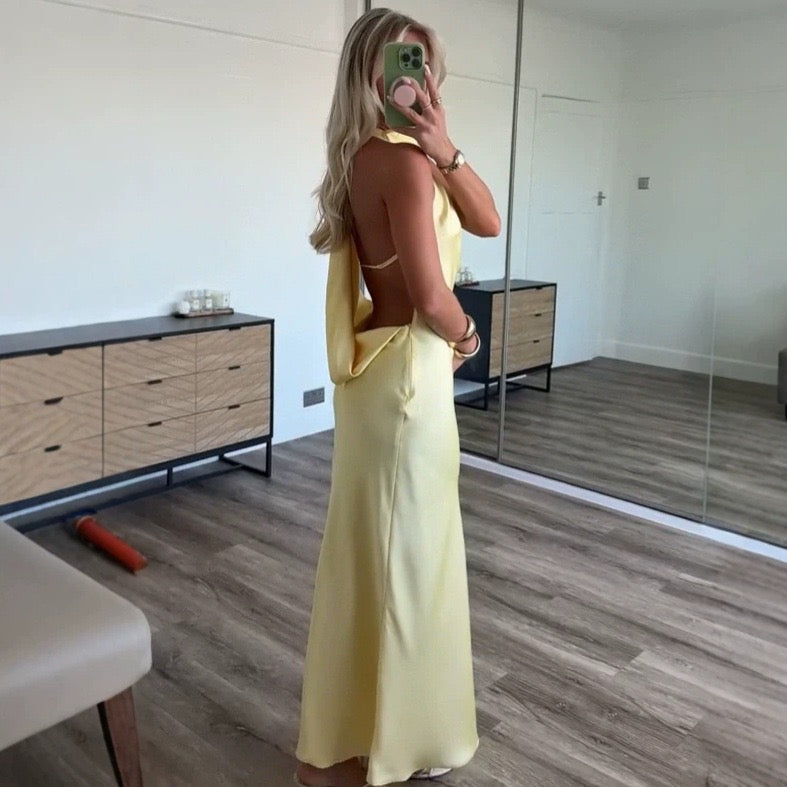 Get 50% Off Today, Golden Aura Satin Dress 💕