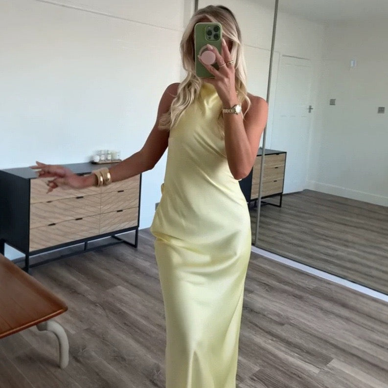 Get 50% Off Today, Golden Aura Satin Dress 💕